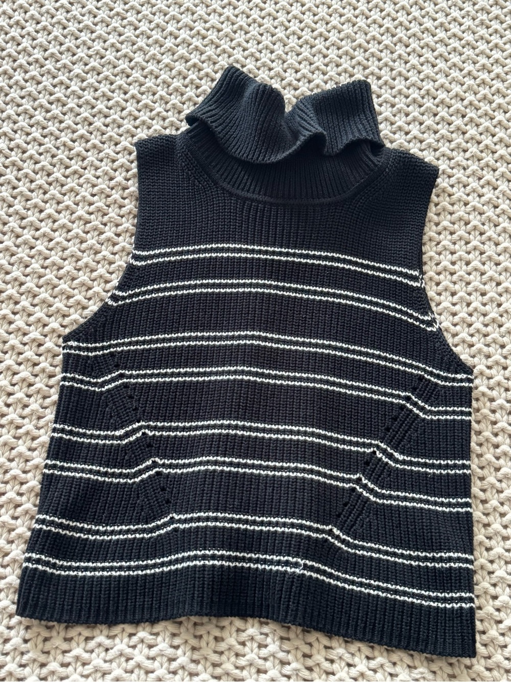 French Connection Black Sleeveless Turtleneck with White Stripes